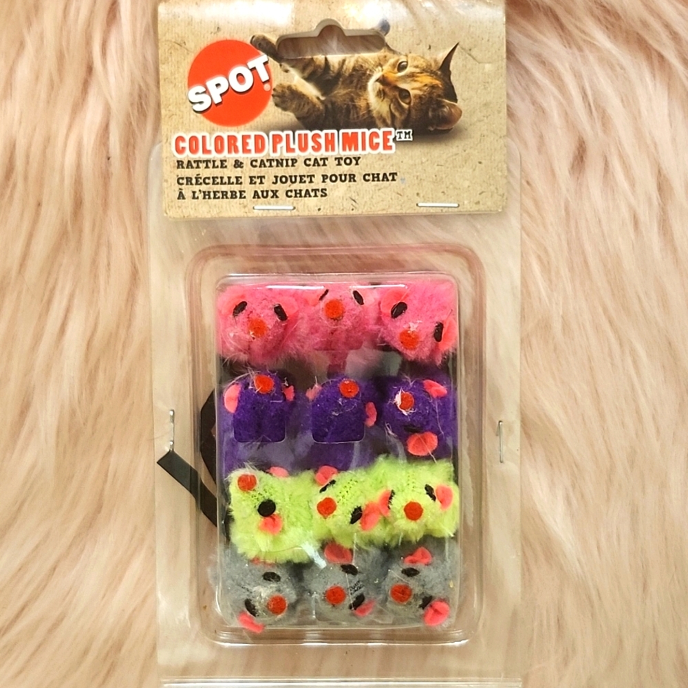 Brand New SPOT COLORED PLUSH MICE CATNIP CAT TOY 12CT